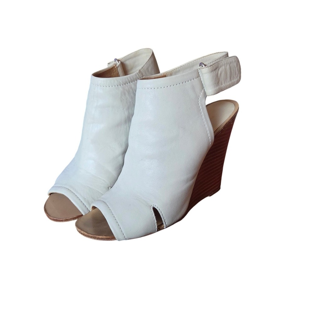 Rag & Bone Ivory Leather Peep Toe Wedge Sandals EU 40 US 9.5 Made Italy Modern